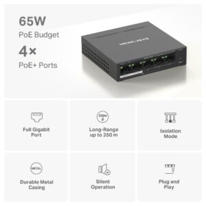 MERCUSYS 5 PUERTOS GIGABIT 4 POE+ 65W