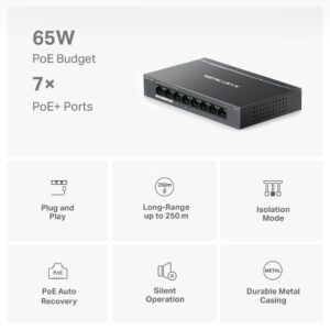 MERCUSYS 8 PUERTOS GIGABIT 7 POE+ 65W